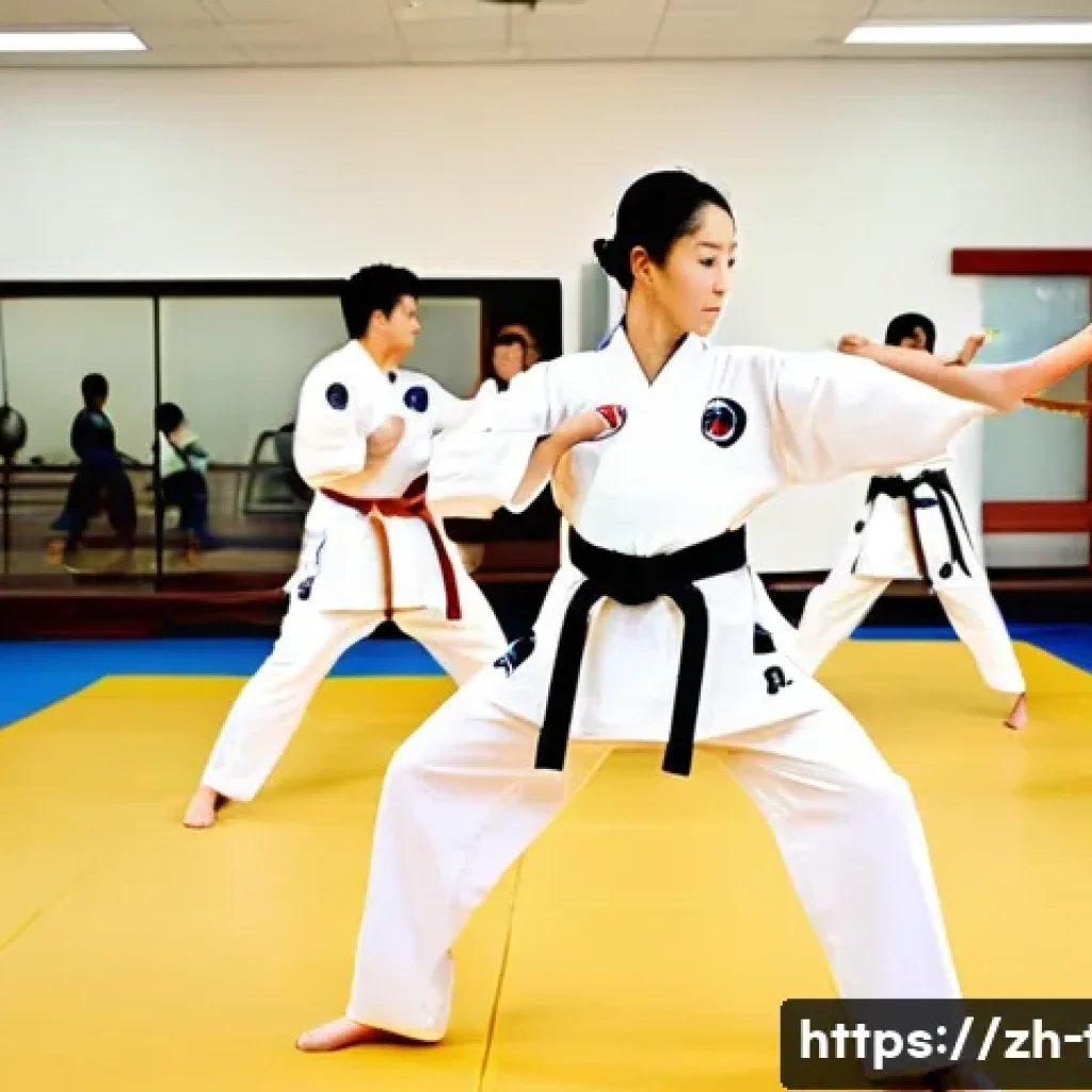 태권도 온라인 커뮤니티 추천 - **Prompt:** A vibrant, dynamic scene inside a spacious, modern Taekwondo dojang. A diverse group of ...
