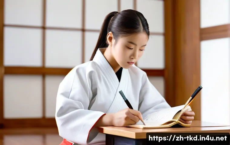 태권도 대회 참가 신청서 작성법 - **Prompt 1: Diligent Preparation**
    A focused young female Taekwondo practitioner, approximately ...
